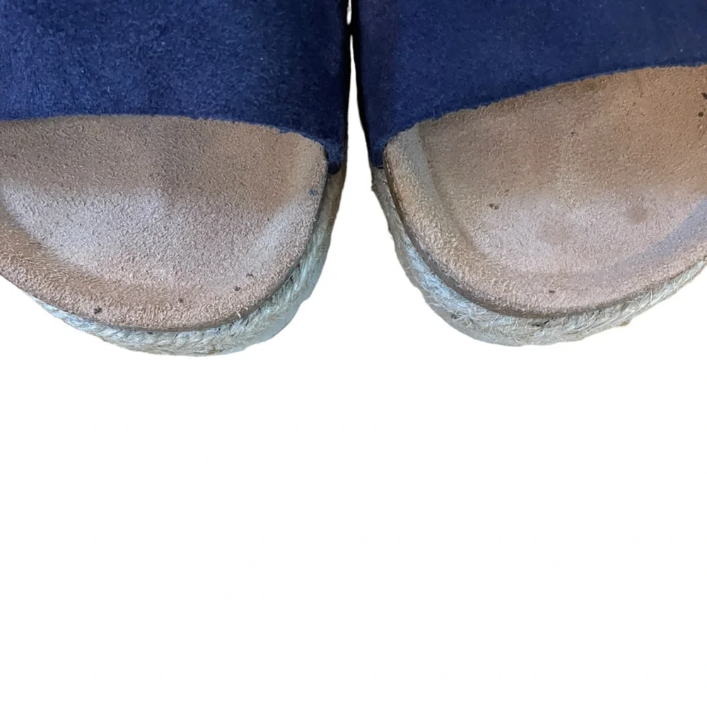 Yokomo Platform Blue Leather Back Strap Corkbed Sandals Size 8